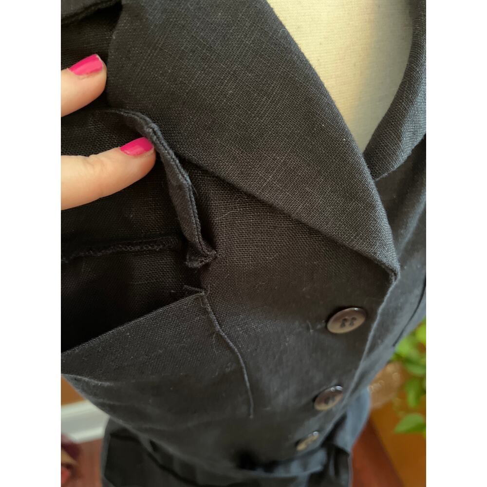 Vintage Thalian Black Linen button up Sleeveless Dress w/pockets & belt Size 8 - Picture 13 of 15